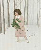 来自韩国插画家孤独又美丽的简写画《少女的心事》_V17的博客_微原创V17.cc