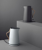 Emma electric kettle by Holmbäck Nordentoft for Stelton.  The Emma kettle has a steel jug with an organically curved handle made of beech wood for pleasing contrast.   The cordless jug has a dry-boil safety feature that switches off automatically when the