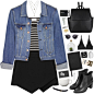 A fashion look from August 2015 featuring shirts & tops, jean jacket and zipper shorts. Browse and shop related looks.