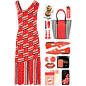 A fashion look from July 2017 featuring slip on dress, striped tote and red leather bag. Browse and shop related looks.