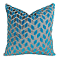 Plutus Brands - Plutus Deep Sea Dive Handmade Throw Pillow - Double Sided - Enhance the look of your couch with this designer turquoise and gray, zig zag velvet, geometric throw pillow.  The front fabric of this luxury pillow is from Belgium.