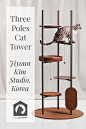 Three Poles Cat Tower by Korean designer Jiyoun Kim for Milliong debuted at the 2019 Seoul Living Design Fair. Elegant, modern, modular pet furntiure.