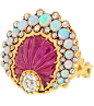 {Gorgeous Ring No.14} Carved Ruby Diamond Opal Sea Shell Ring by Lawrence Jeffrey Alchemy Collection | Haute Tramp