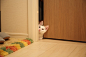 White Cat Beside Brown Wooden Door in White Room