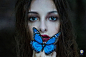 欧美写真模特蓝色蝴蝶梦眼神表现