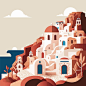 圣托里尼岛希腊爱琴海插画矢量图设计素材