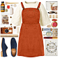 A fashion look from January 2016 featuring brown dress, white cable knit sweater and flat pumps. Browse and shop related looks.