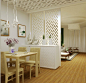 现代中式客厅饭厅白色隔断效果图