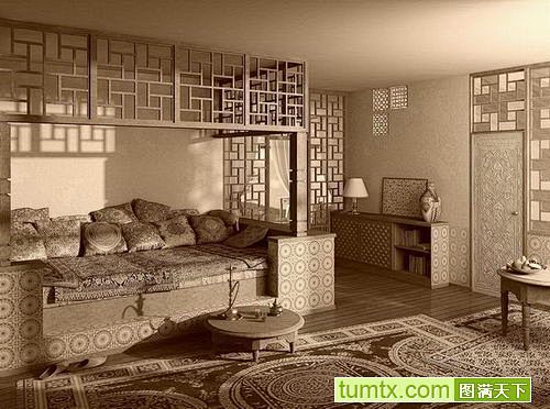 古典风格中式大户型卧室效果图床