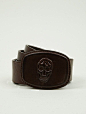 Alexander McQueen Men's Skull Buckle Leather Belt