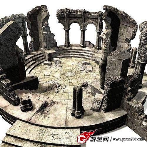 雅典式古建筑残垣断壁3D场景模型下载
