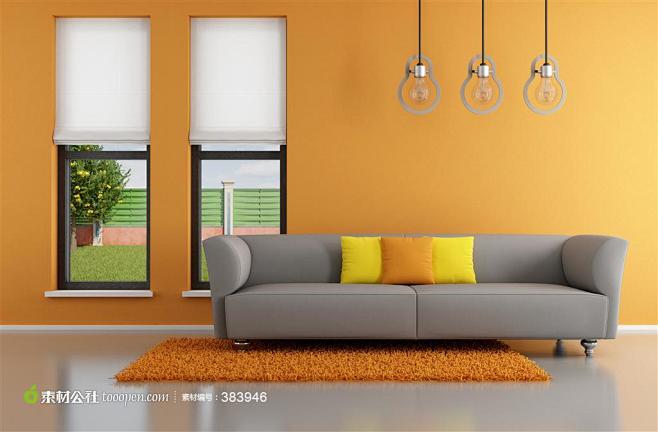 室内橙色墙壁与地毯等家居摄影高清图片