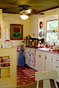 yellow and red kitchen - so cute