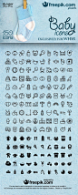 Baby Icons - exclusive for WHSR, designed by FreePik - free 150 minimalist baby themed icons.