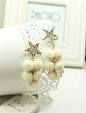圣诞礼物 -韩国时尚可爱毛球葡萄串满钻五角星耳环