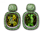 Hemmerle earrings, copper, white gold, olive green and green tourmalines, green sapphires