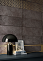 "Clayworx" wall tiles : "Clayworx " ceramic wall tiles serie, VitrA Tiles.The Clayworx series is a very unique interpretation of cotto wall tiles in earthy colors with modern geometric luxury gold decoration. Alows creating the brave a