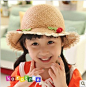 韩国正品 新款儿童樱桃草帽 宝宝太阳帽遮阳渔夫帽 批发