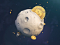 Bitcoin To The Moon 3d illustrator spaceship coin finance money ethereum crypto bitcoin moon space icon low poly 3d illustration octane design illustration 3d cinema 4d