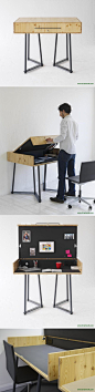 【手提箱办公桌】这是 TILT 设计完成的一个手提箱办公桌，该设计是对经典的抽屉式书桌的一次全新的当代化演绎，该作品曾展出于Clerkenwell Design Week 2013。http://bit.ly/11H48Hi