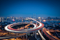 Aerial view of Shanghai Bridge at Night