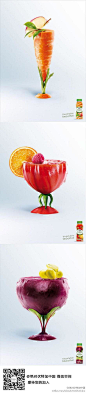 #绝对伏特加之绝对灵感#胡萝卜、番茄、甜菜根变身曼妙的鸡尾酒！这则鲜果汁的创意广告是否让你眼前一亮？或许加入绝对伏特加会让它们更有激情，一起与缤纷鸡尾酒活力舞动一把！