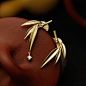 【灵玑】清碎影。竹叶型18K黄金配钻石不对称耳环-淘宝网