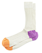 Contrast Heel/Toe Ribbed Dress Socks, Sand