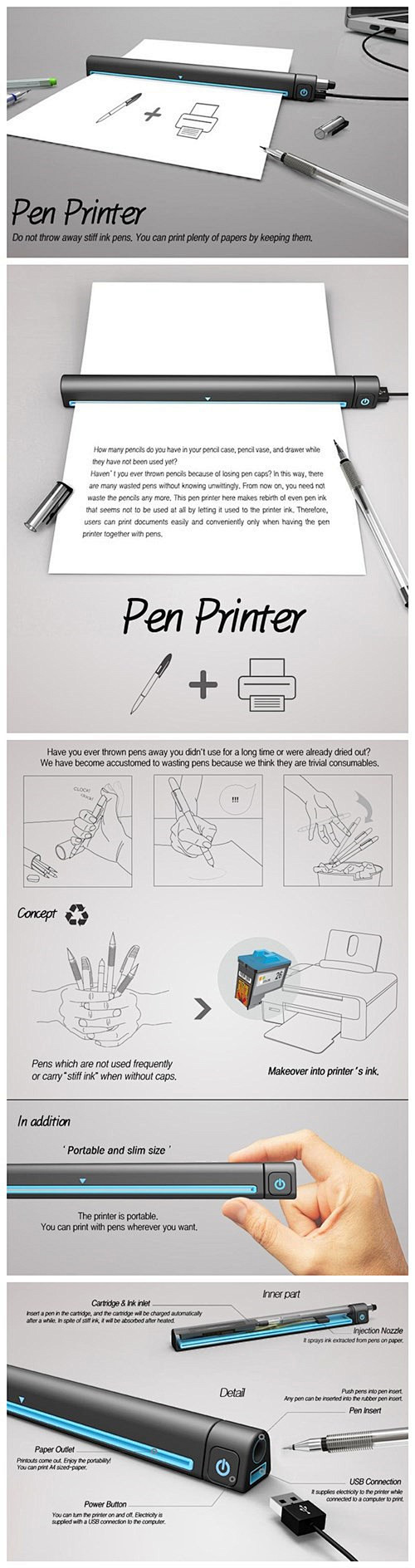靠写字笔供墨的迷你打印机