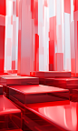 glass tiles with red shapes in this background, in the style of vray tracing, columns and totems, light white and white, bold shadows, dripping paint, neo-academism