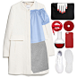 A fashion look from June 2016 featuring blue shirt, white coat and mini skirt. Browse and shop related looks.