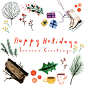 Christmas Holiday Digital Art Set Download, Watercolor Winter Clipart, Evergreens, Ice Skating, Holly Berries, Wreath, Presents, Coffee Mug