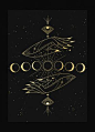 New Moon hands art print in gold foil and black paper with stars and moon by Cocorrina