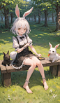 00078-389523315-((masterpiece,best quality)),1girl, solo, animal ears, rabbit, barefoot, knees up, dress, sitting, rabbit ears, short sleeves, l