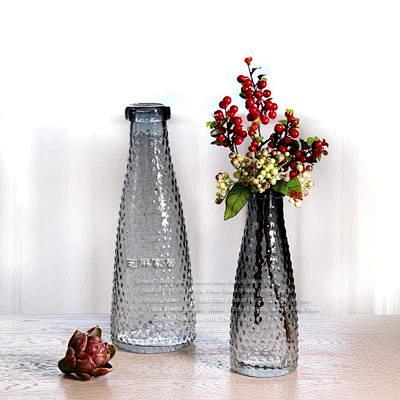 灰色玻璃花瓶简约现代家居工艺饰品灰色透明...