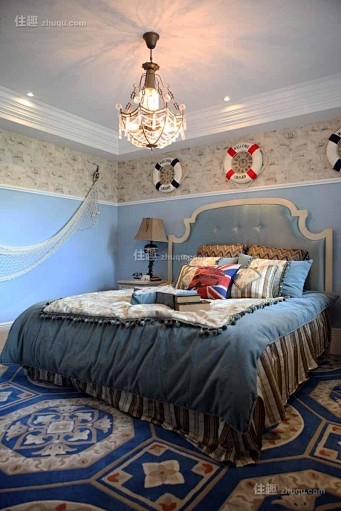 蓝色温馨欧式卧室（）地中海-救生圈