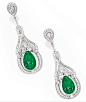 Pair of 18 Karat White Gold, Emerald and Diamond Earrings