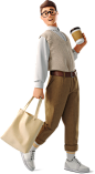 young man walking with coffee Illustration in PNG, SVG