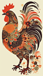 国风国潮中国风十二生肖鸡年动物纹样插画