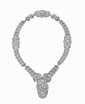 装饰派艺术风格的铂金钻石项链，可自由搭配...