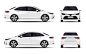 Realistic car. sedan. front view; side view; back view.