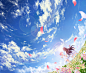 Anime 1800x1528 Mahou Shoujo Madoka Magica Akemi Homura Kaname Madoka long hair twintails flowers flower petals sky clouds anime girls anime