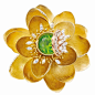 Lotus brooch in 18-carat yellow and rose gold with diamonds and removable peridot by Mish Tworkowski