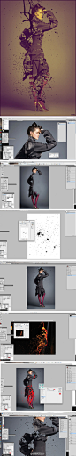 【PS教程：打造亦真亦幻的时尚人像】 本教程向您展示了如何使用钢笔工具和颜色选择工具来选取图层，并且奇妙的融合它们。您将会学习创建一些飞溅爆炸的特效，这有助于强化视觉冲击！@仰望星空小麦穗 寻翻茄匠翻译下→http://t.cn/zYAbS92