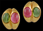 BULGARI Pink & Green Cabochon Tourmaline Earrings - Yafa Jewelry