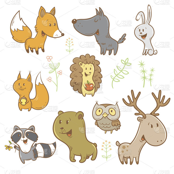 动物,卡通,刺猬,浣熊,儿童画,狼,野兔...