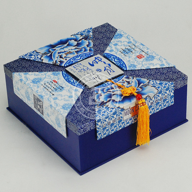 【现货】月饼盒包装 青花映月瓷花碎纹双层...