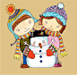 卡通孩童雪人矢量素材，素材格式：EPS，素材关键词：孩子,冬季,雪人,矢量人物