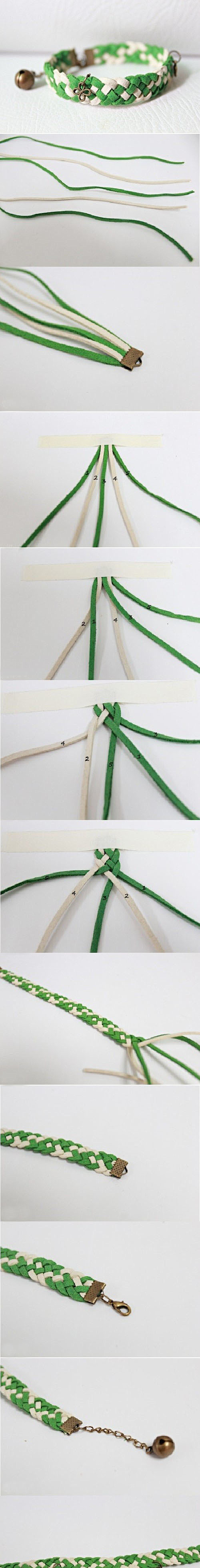 常见简单五股皮绳编织的宽手镯 手链 手绳...