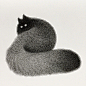 插画师 Kamwei Fong 用针管笔绘制了这些皮毛蓬松的黑猫，肥胖、慵懒而又高傲的气质和你很像。（ins：kamweiatwork）